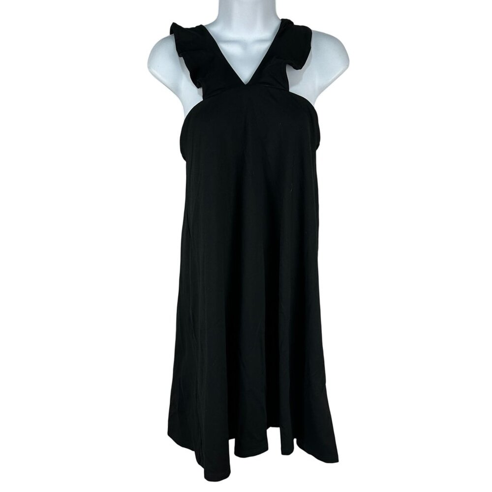 Susana Monaco Black Sleeveless Dress With Ruffle Strap Detail Size M